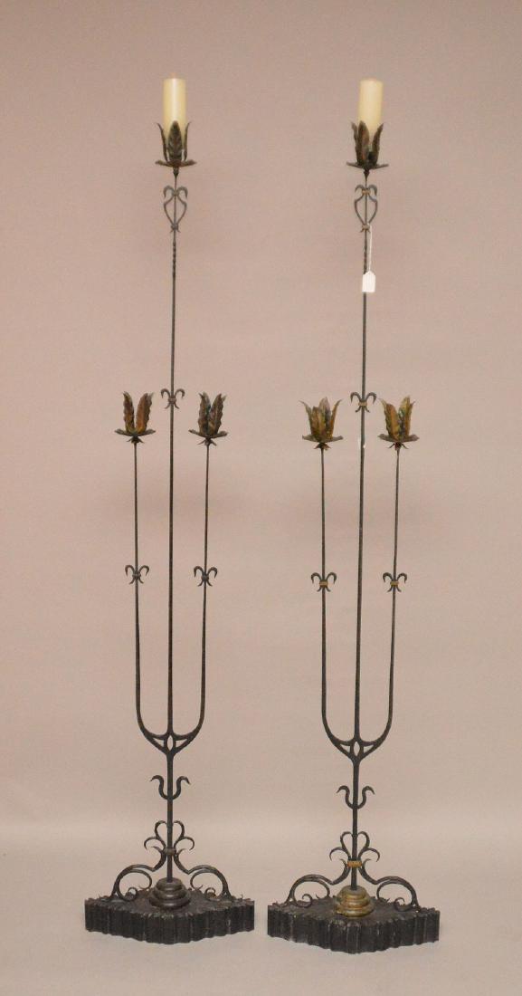 Pair unusual iron 3 branch torcheres (1 of 4)