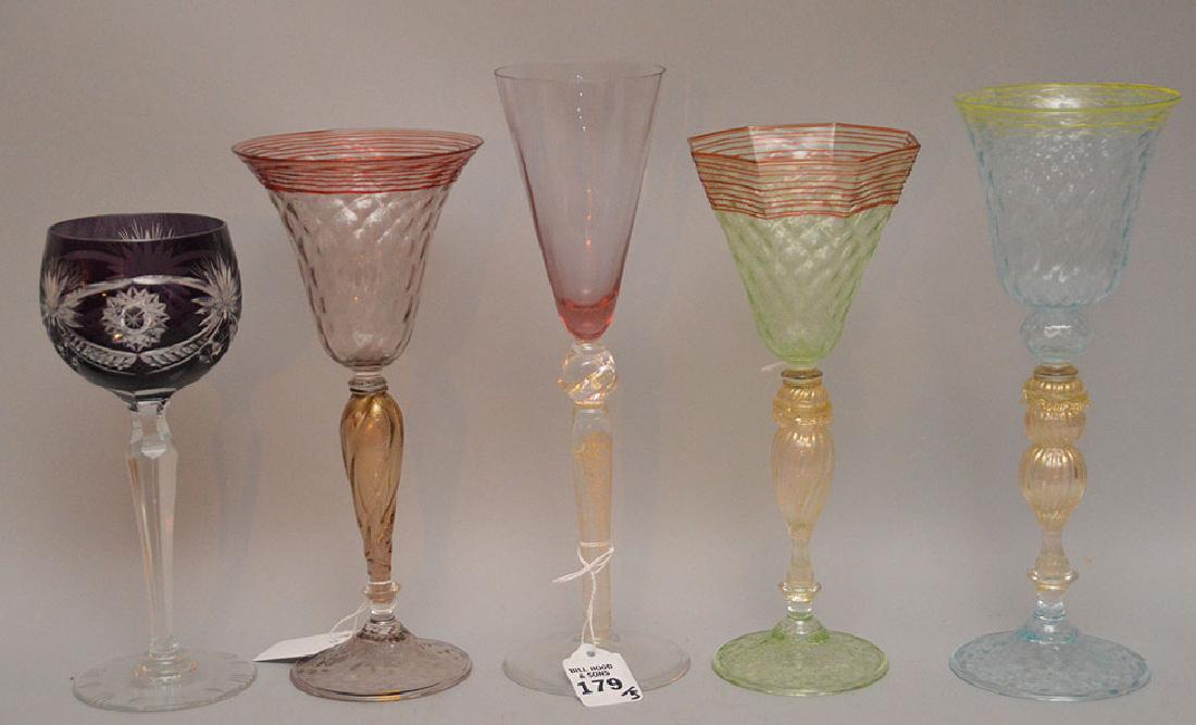 5 Assorted Venetian Glass Stems. Tallest Ht. 11" (1 of 3)