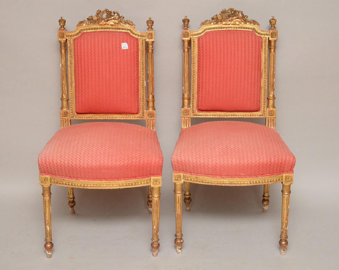 Pair giltwood carved French side chairs (1 of 6)