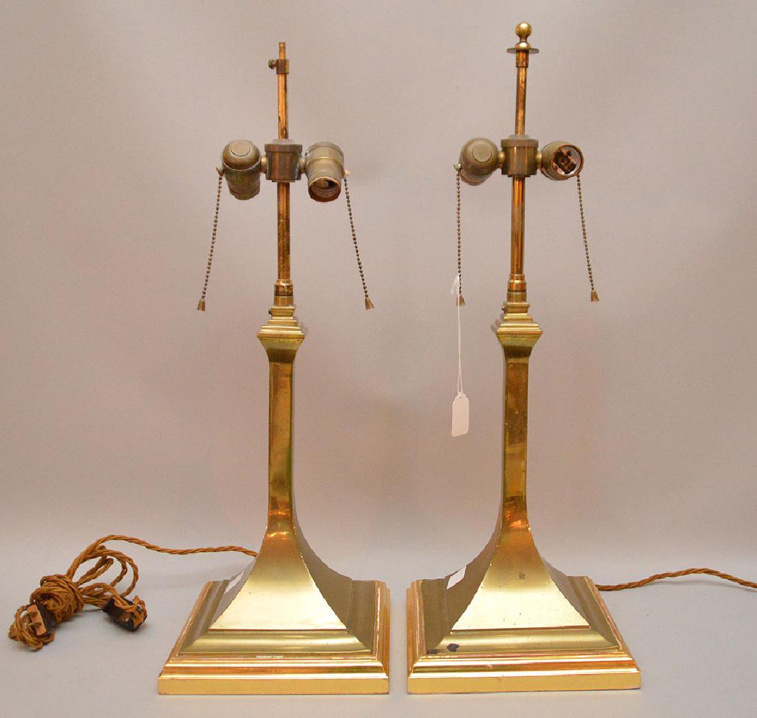 Pair of Arts and Craft brass lamps, condition missing (1 of 6)