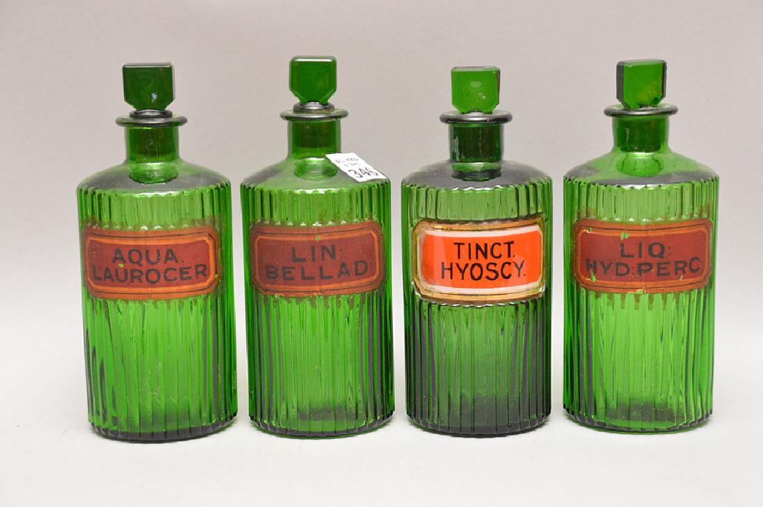 4 green glass apothecary bottles, 8 1/2"h (1 of 3)