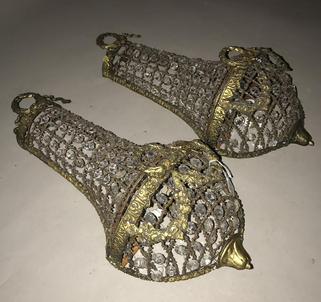 Pair Bronze & Crystal Sconces Ht. 19" (1 of 3)