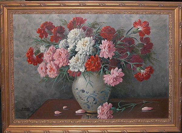 Guido Guidi (1892-1984 Italy), oil on canvas, sti: Guido Guidi (1892-1984 Italy), oil on canvas, still life with flowers, 19" x 27"