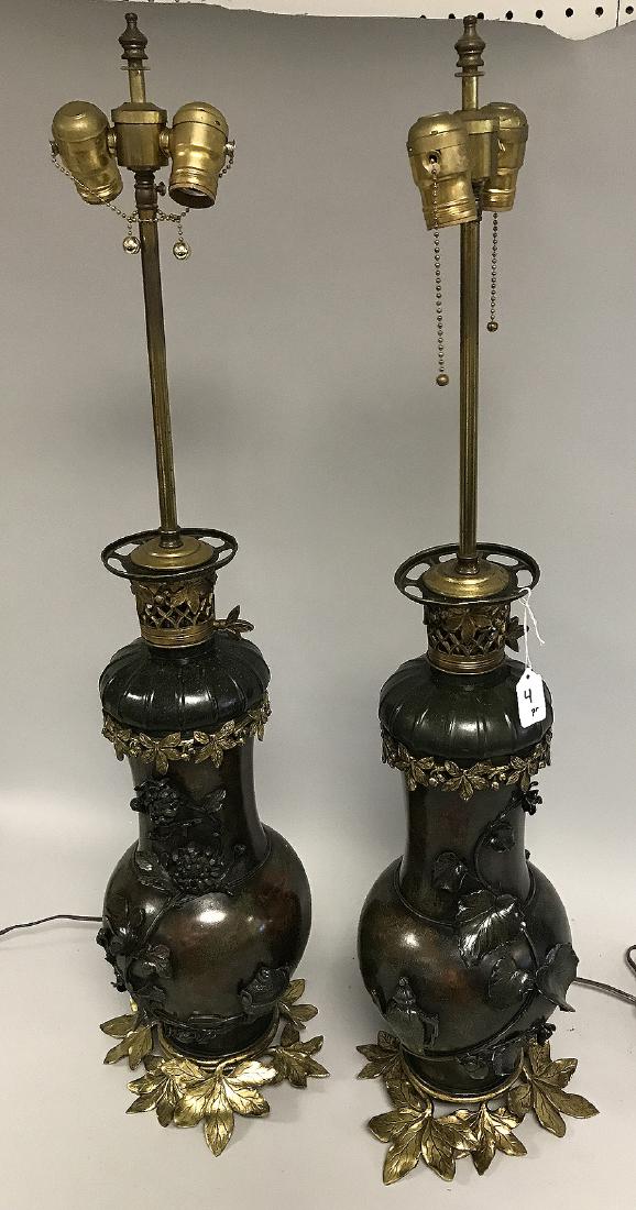 Pair of 19th c. patinated and gilt bronze lamps, raised (1 of 6)