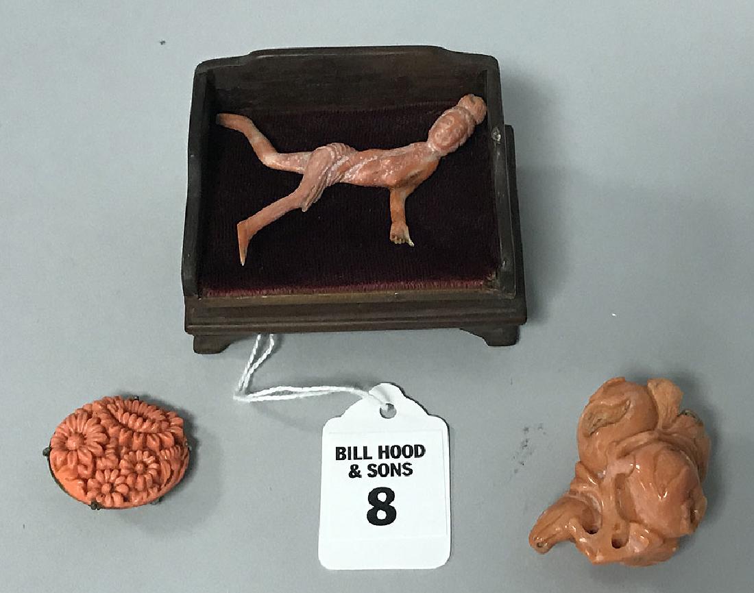 3pcs. Carved coral, one carved Quan Yin figure (2 (1 of 13)