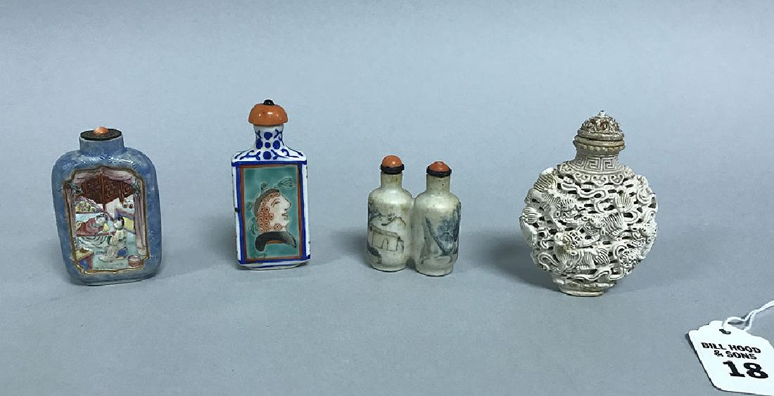 Lot of 4 antique Chinese snuff bottles, one with inset (1 of 17)