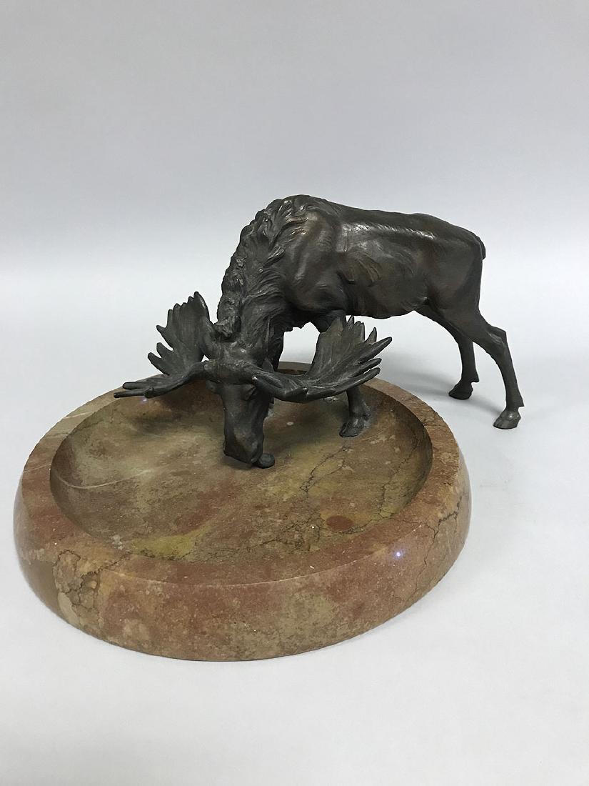 Rouge marble ashtray/bowl with attached bronze moose, (1 of 8)