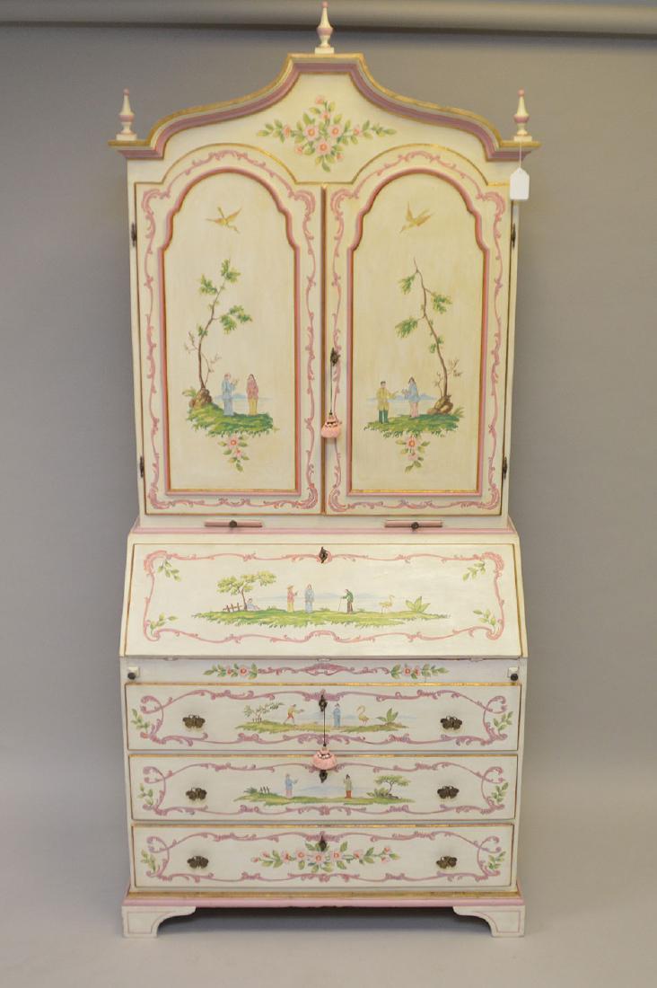 Hand Painted decorative 2 piece secretary with Chinese (1 of 9)