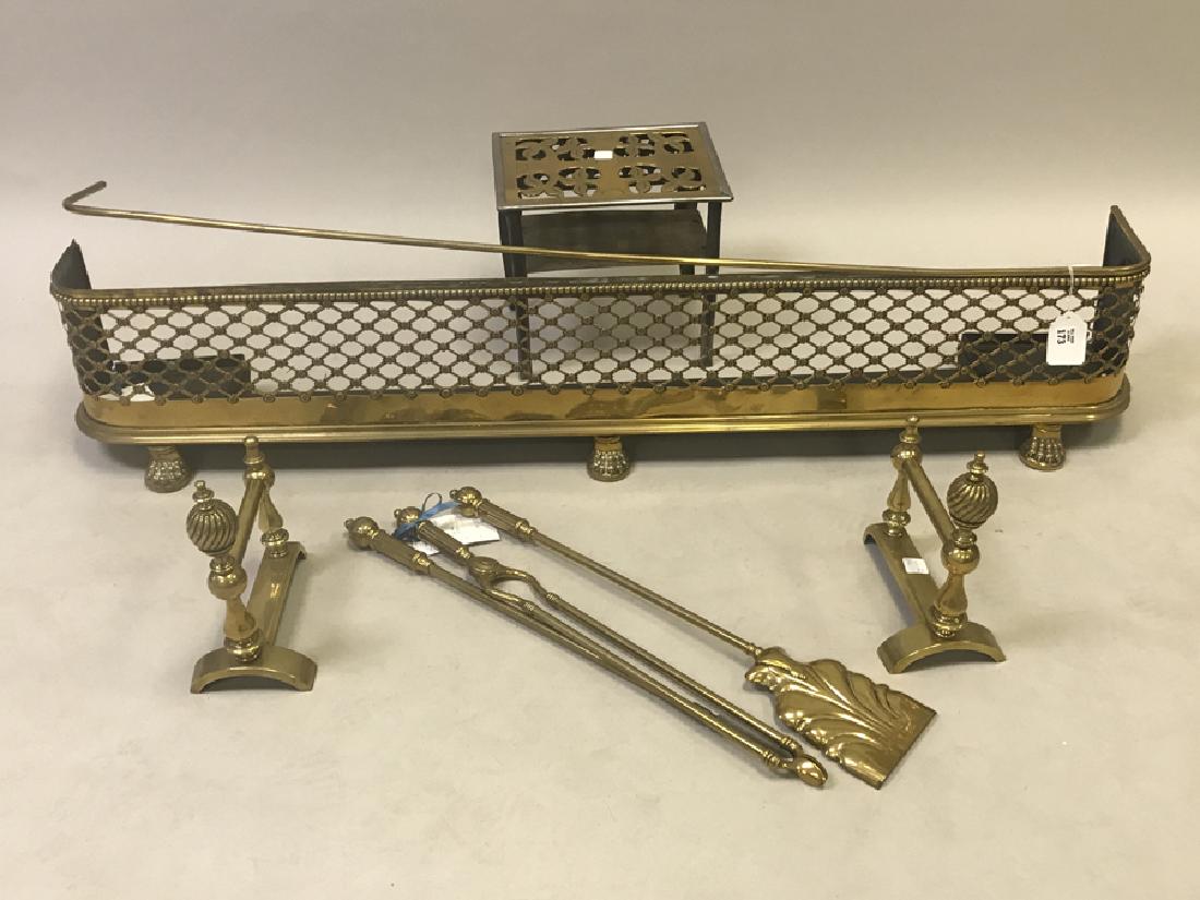 Brass fireplace fender, kettle stool and miscellaneous (1 of 4)