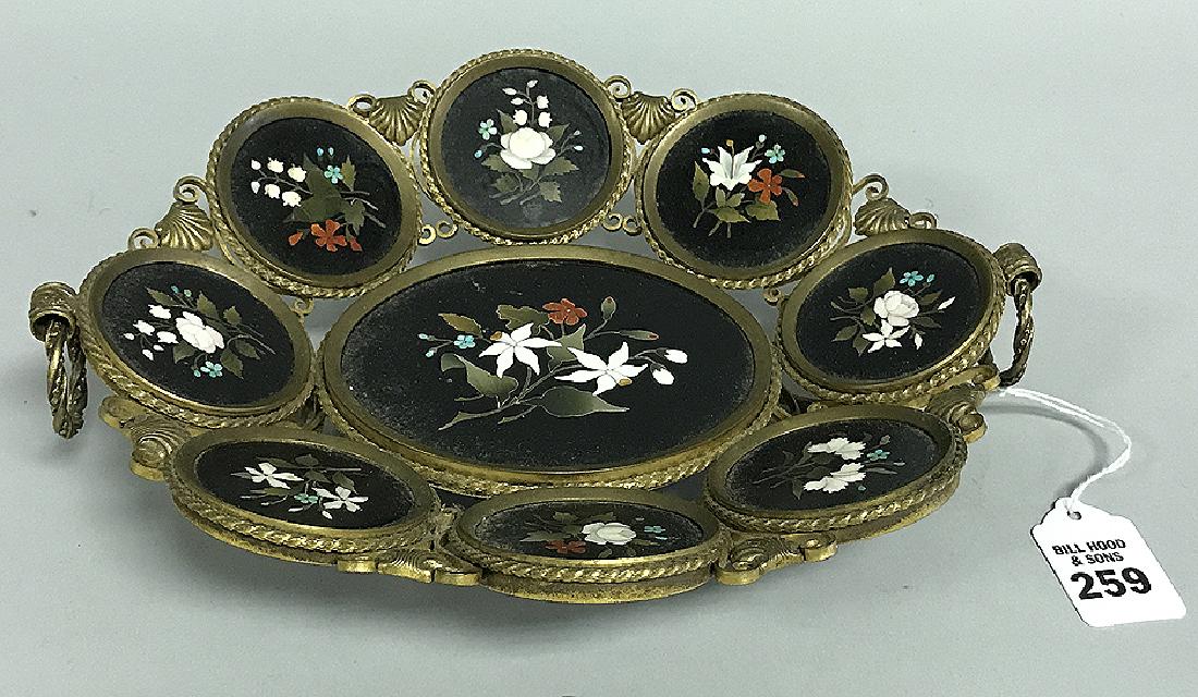 Pietra Dura and Gilt metal basket with 9 Pietra Dura (1 of 5)