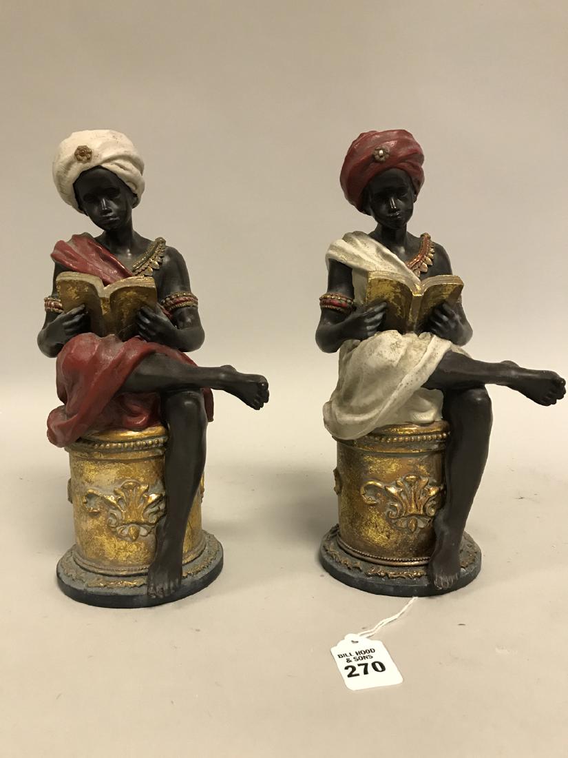 Pair blackamoor figures reading books, decorative (1 of 6)