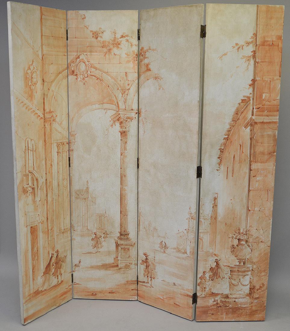 4 panel double sided Italian hand painted screen, 78"h (1 of 8)