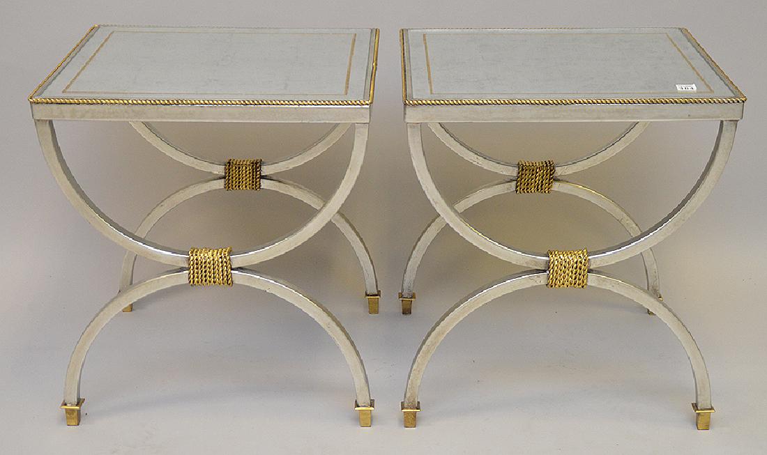 Pair century silvered mirror top tables, 20"h x 18"w x (1 of 3)