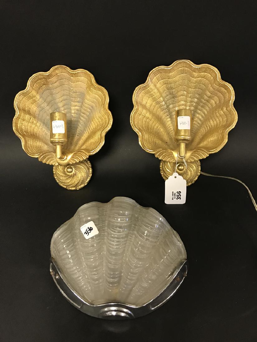 Pair bronze scalloped farm wall sconces plus a single (1 of 4)