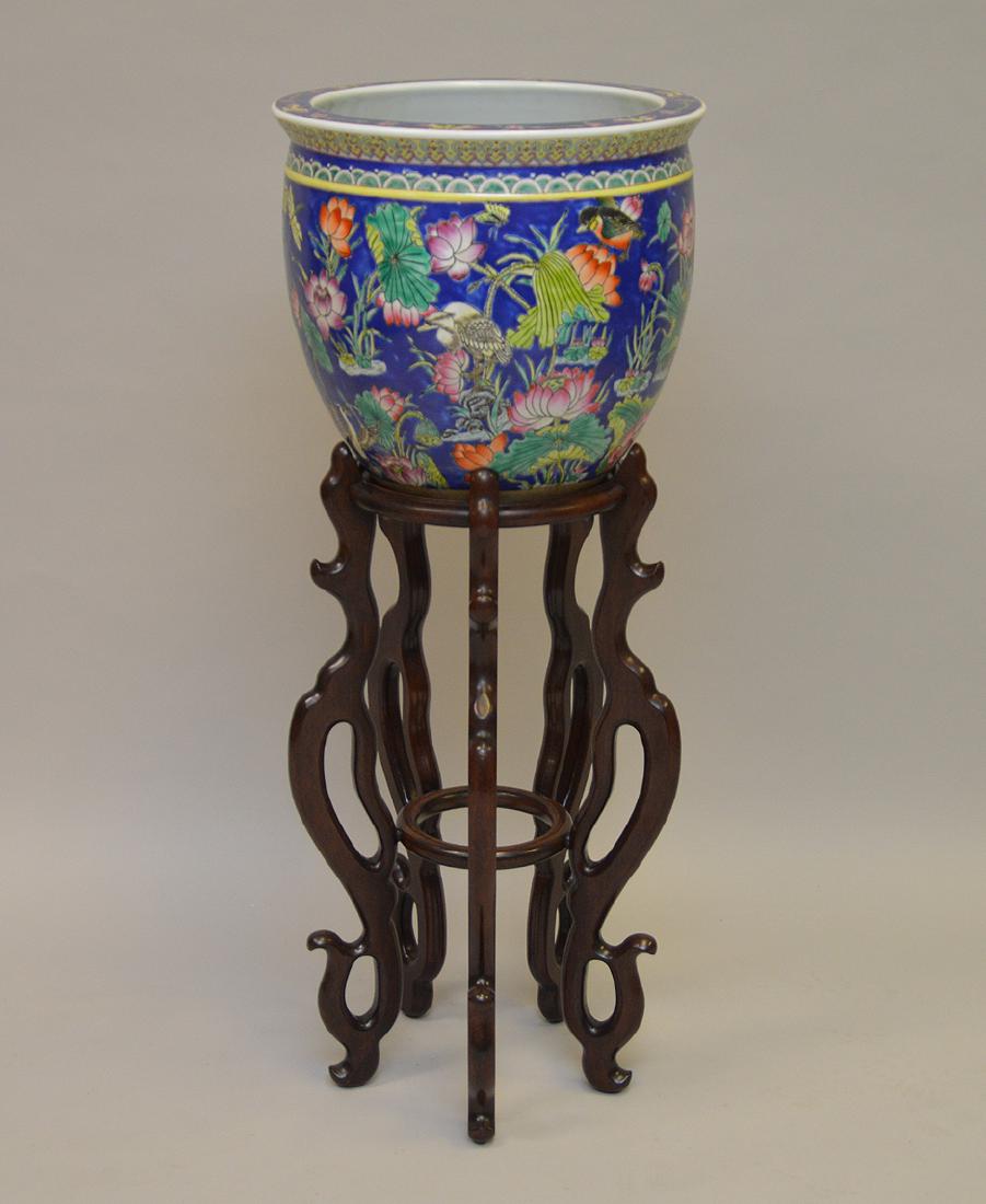 Oriental fish bowl on stand, 27"h with stand, bowl 14"h (1 of 5)