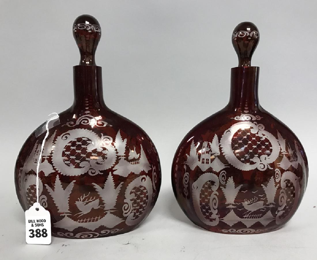 Pair of Bohemian decanters, 10"h x 7"w (1 of 4)