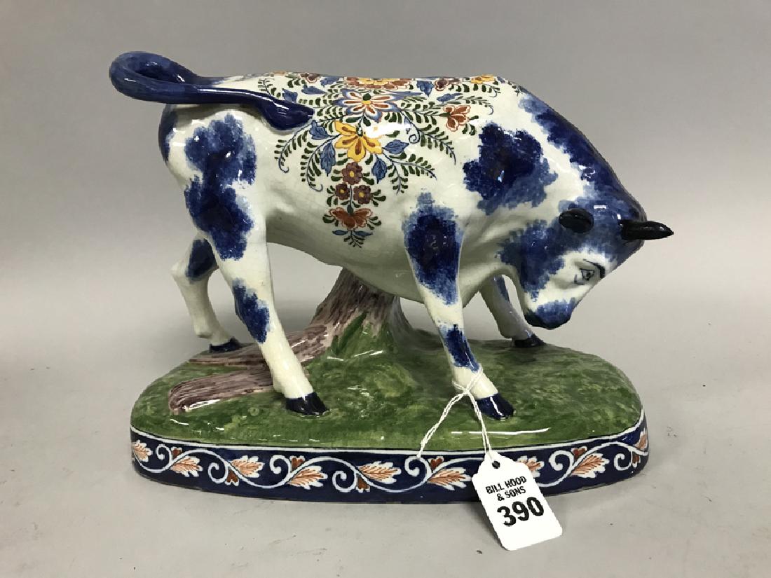 19th c. Delft figure of Bull, 9"h  x12"w x 6"d (1 of 4)