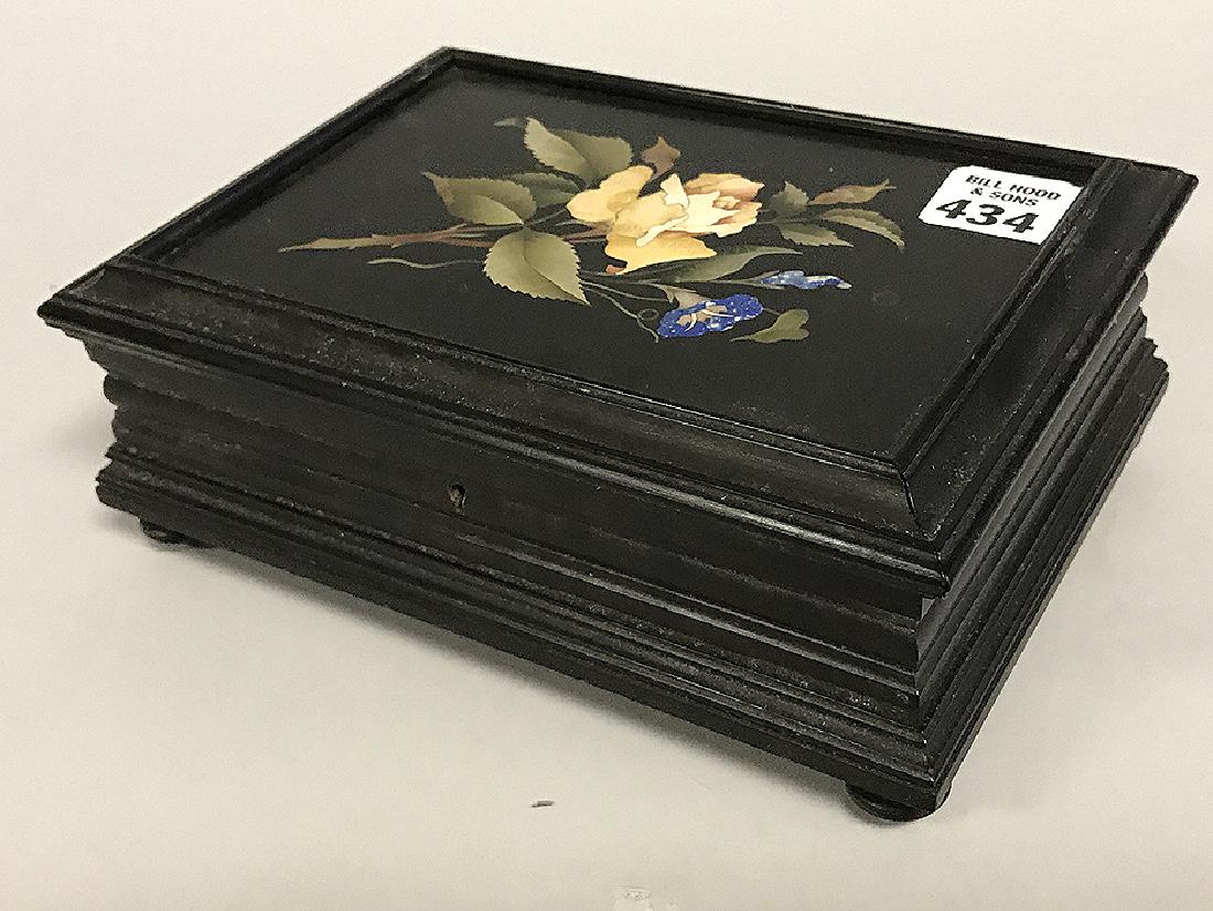 19th c. Ebony box with Pietra Dura top, 3"h x 8"w x 6"d (1 of 6)
