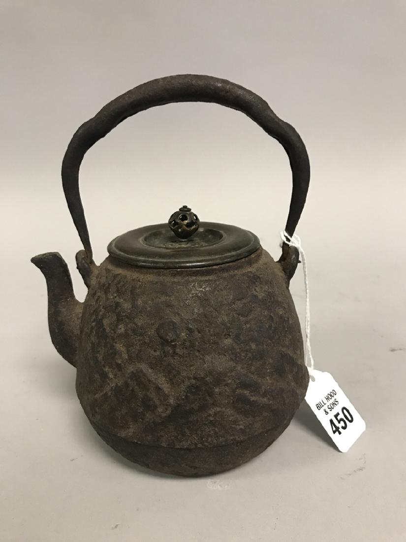 Early Japanese Metal Teapot with bird and foliate (1 of 8)