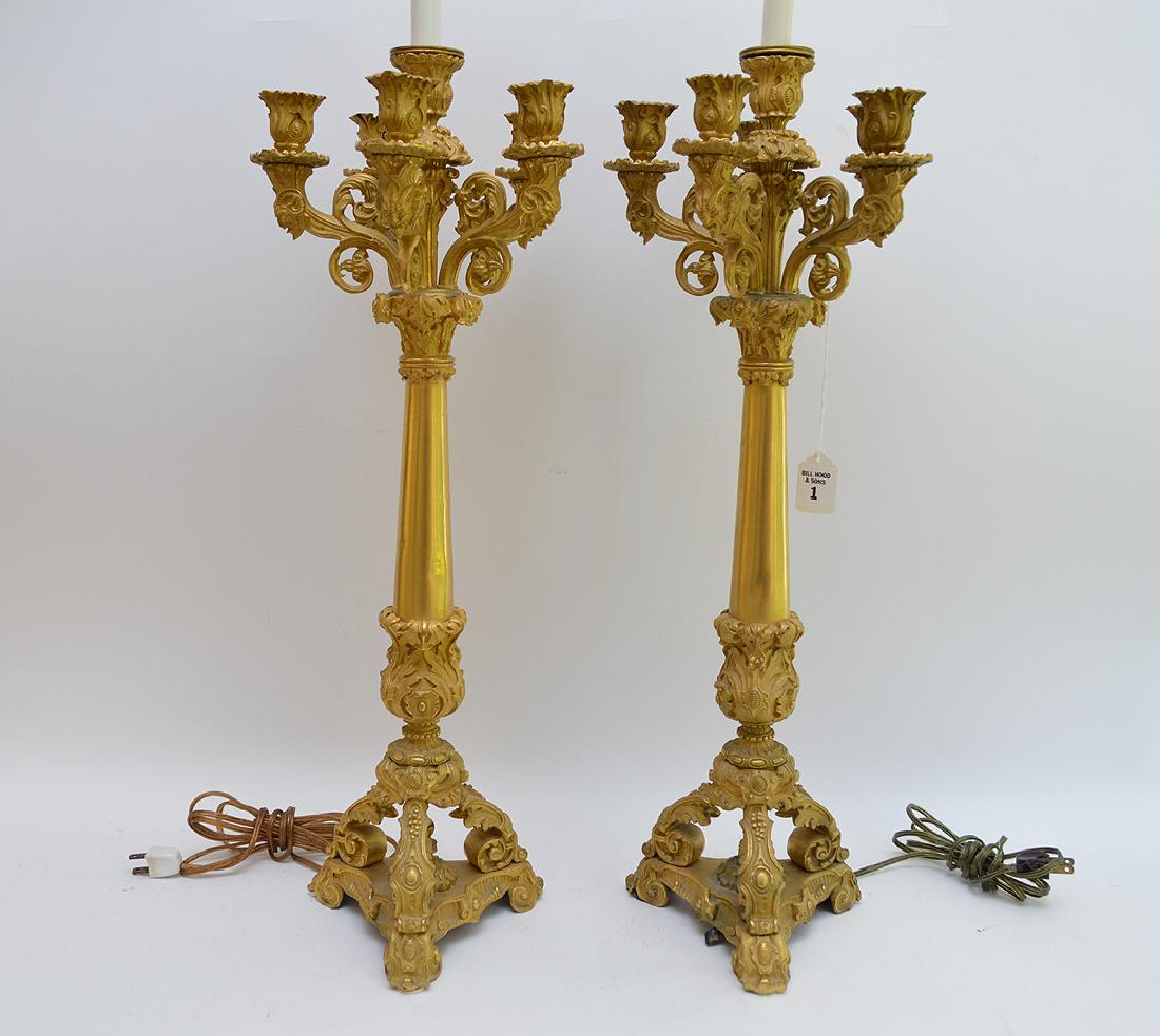 Pair Gilt Bronze 5 Light Candelabra now electrified and (1 of 9)