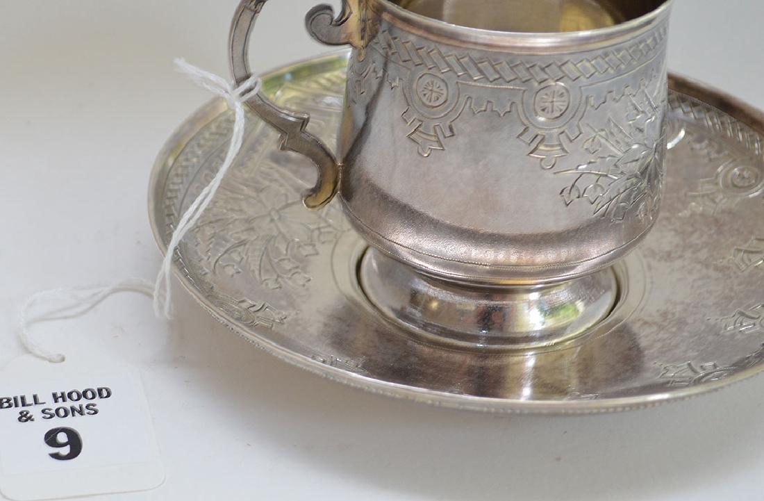 Russian Silver Cup and Saucer with etched decoration (1 of 4)