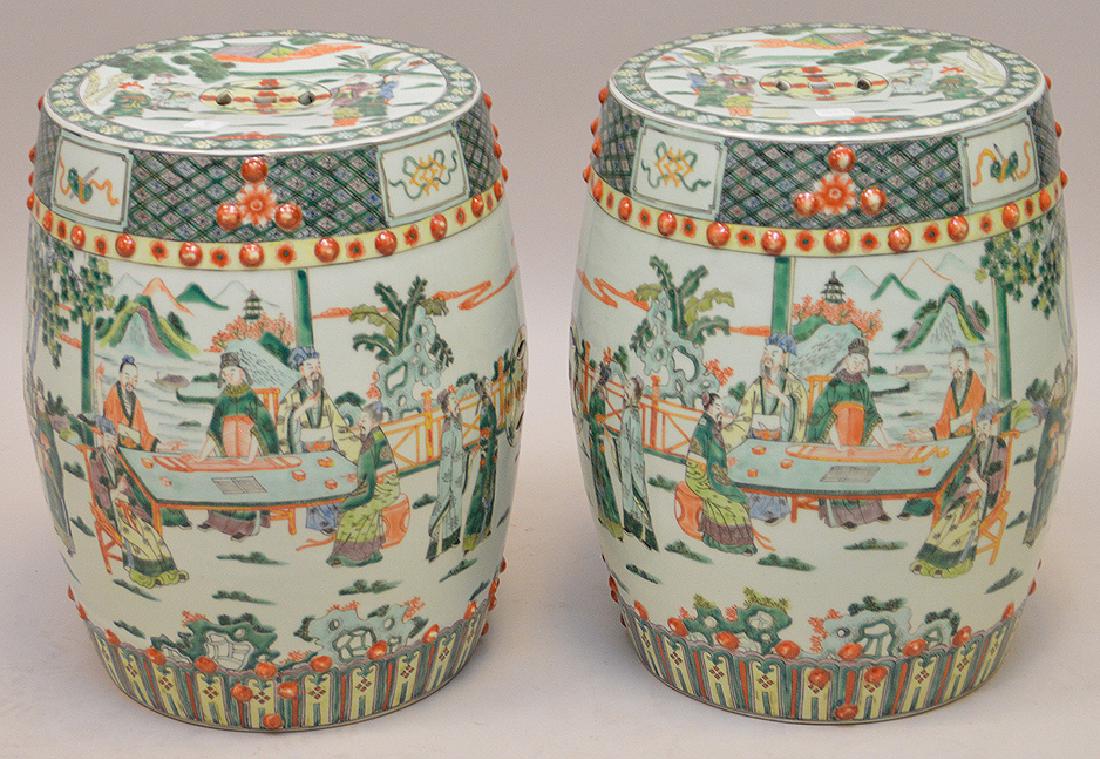 Pair Chinese Famille Verte Porcelain Garden Stools. (1 of 7)