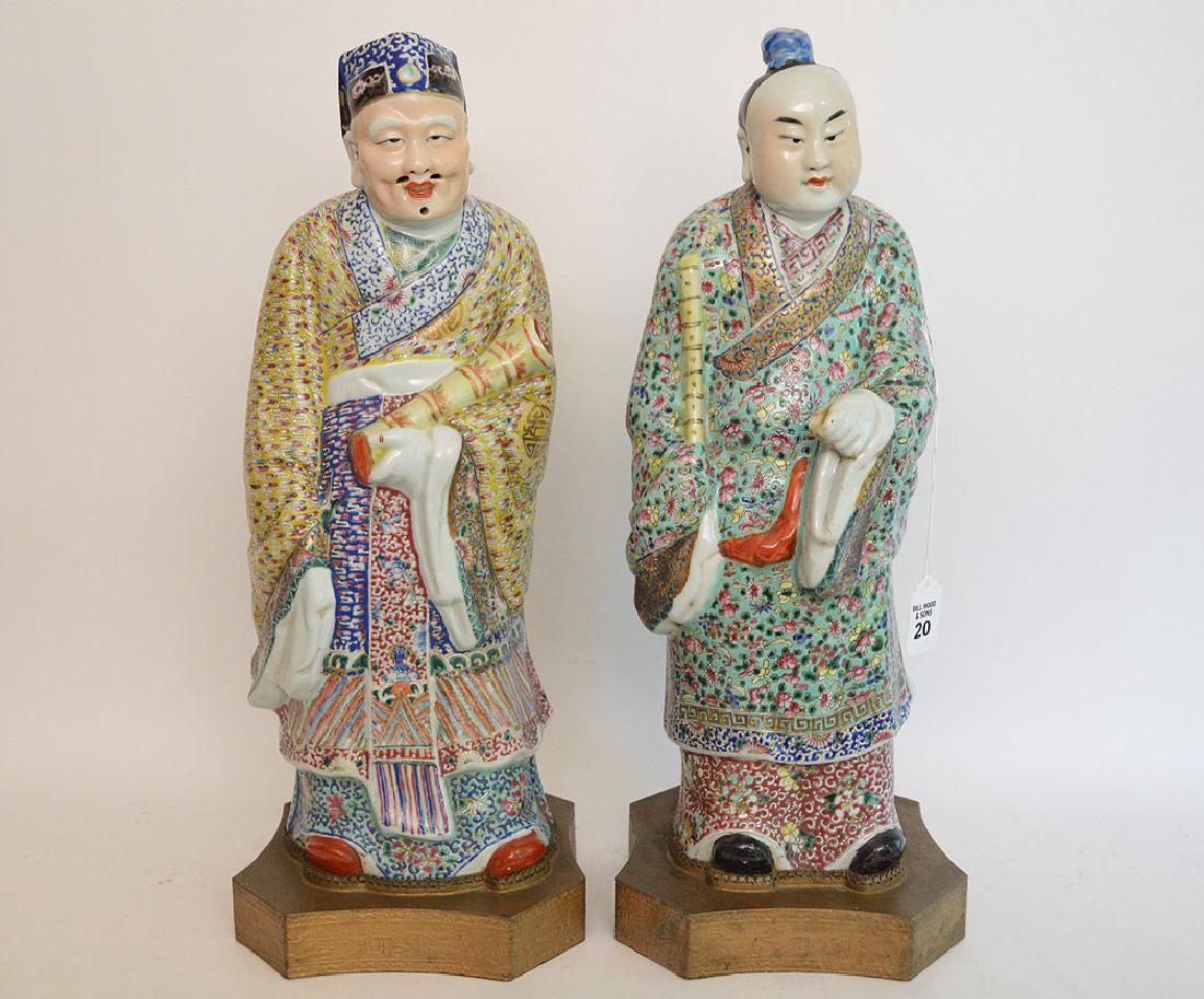 Pair Chinese Porcelain Figures each on a brass base. (1 of 6)