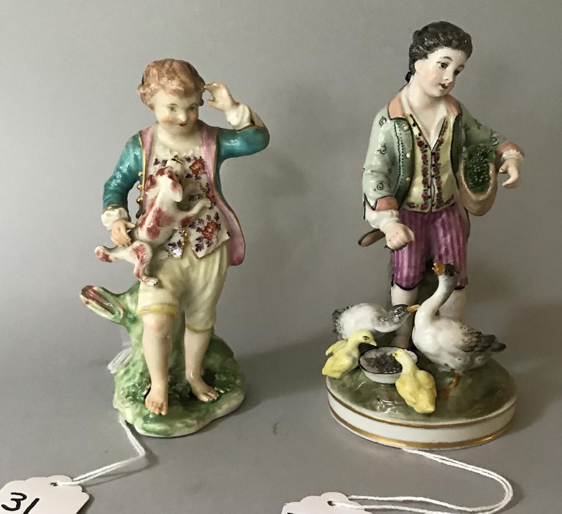 2 German porcelain figures, boy with dog (5 1/4"h) and (1 of 4)