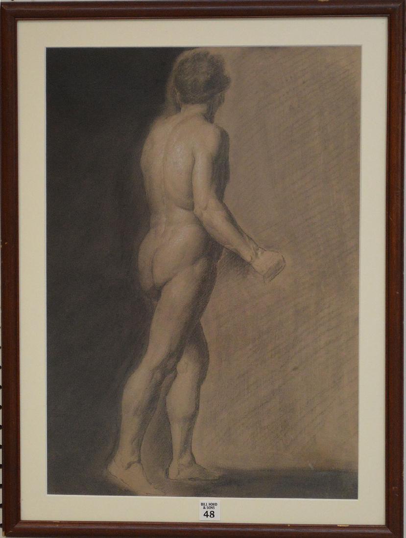 Old Master Drawing, male nude, 18th century, pencil,: Old Master Drawing, male nude, 18th century, pencil, charcoal and white pastel on paper, image size 22 x 15