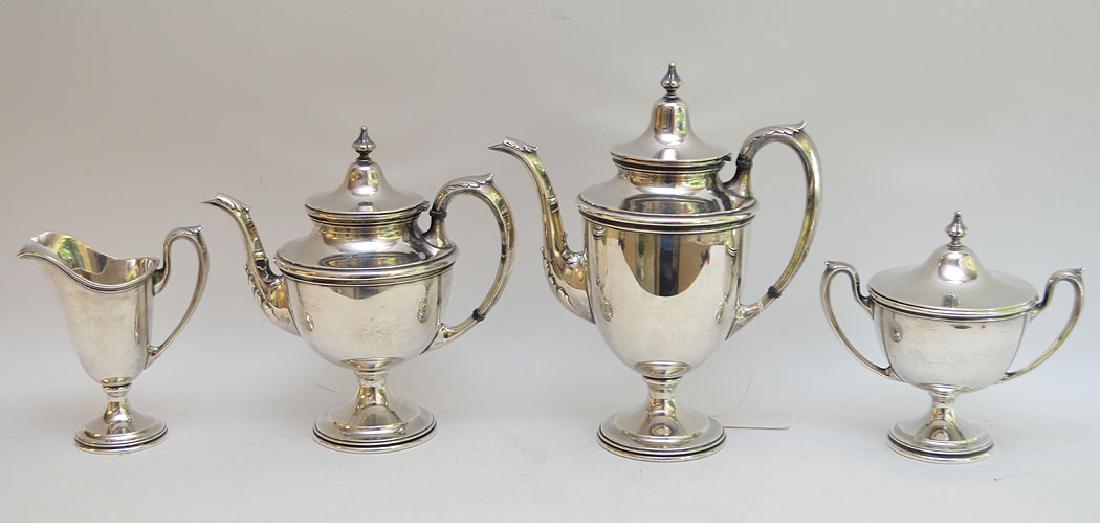 4 piece sterling silver tea set, teapot 12"h, 77ozt (1 of 9)