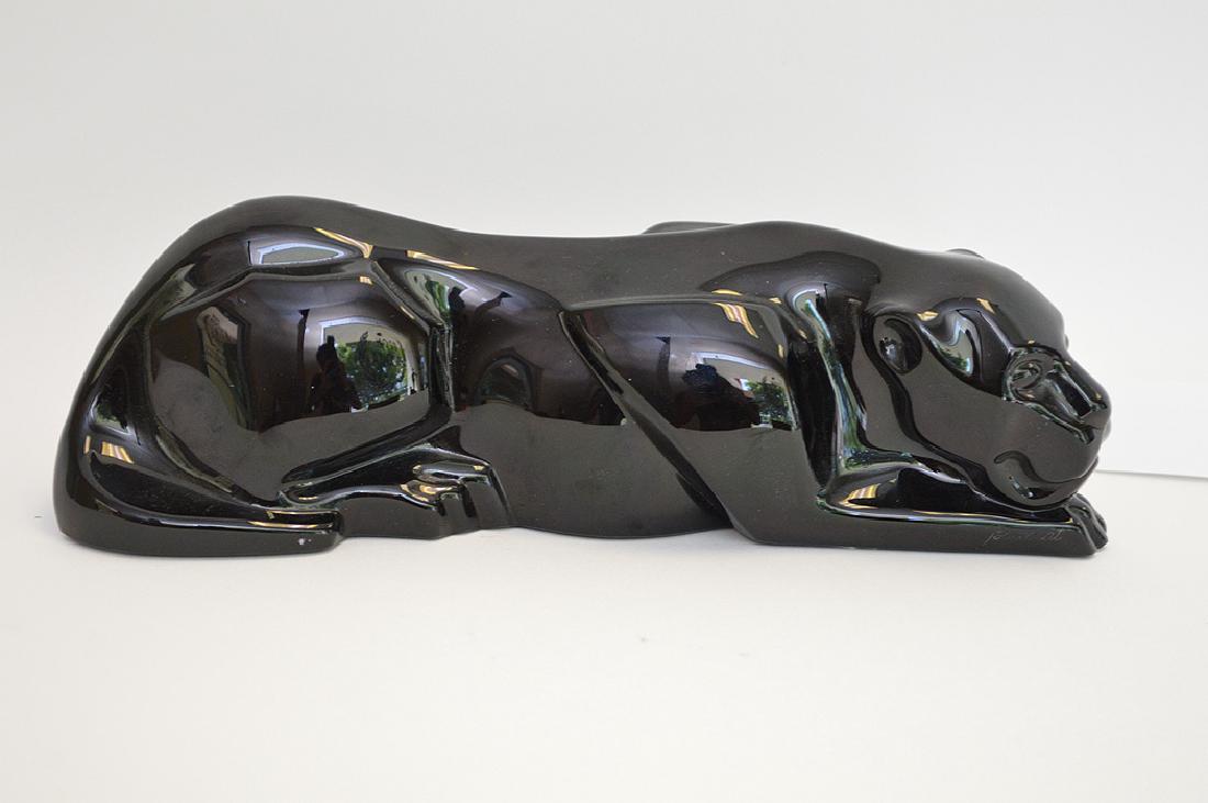 Signed Baccarat glass reclining black Panther, 2 1/2"h (1 of 3)