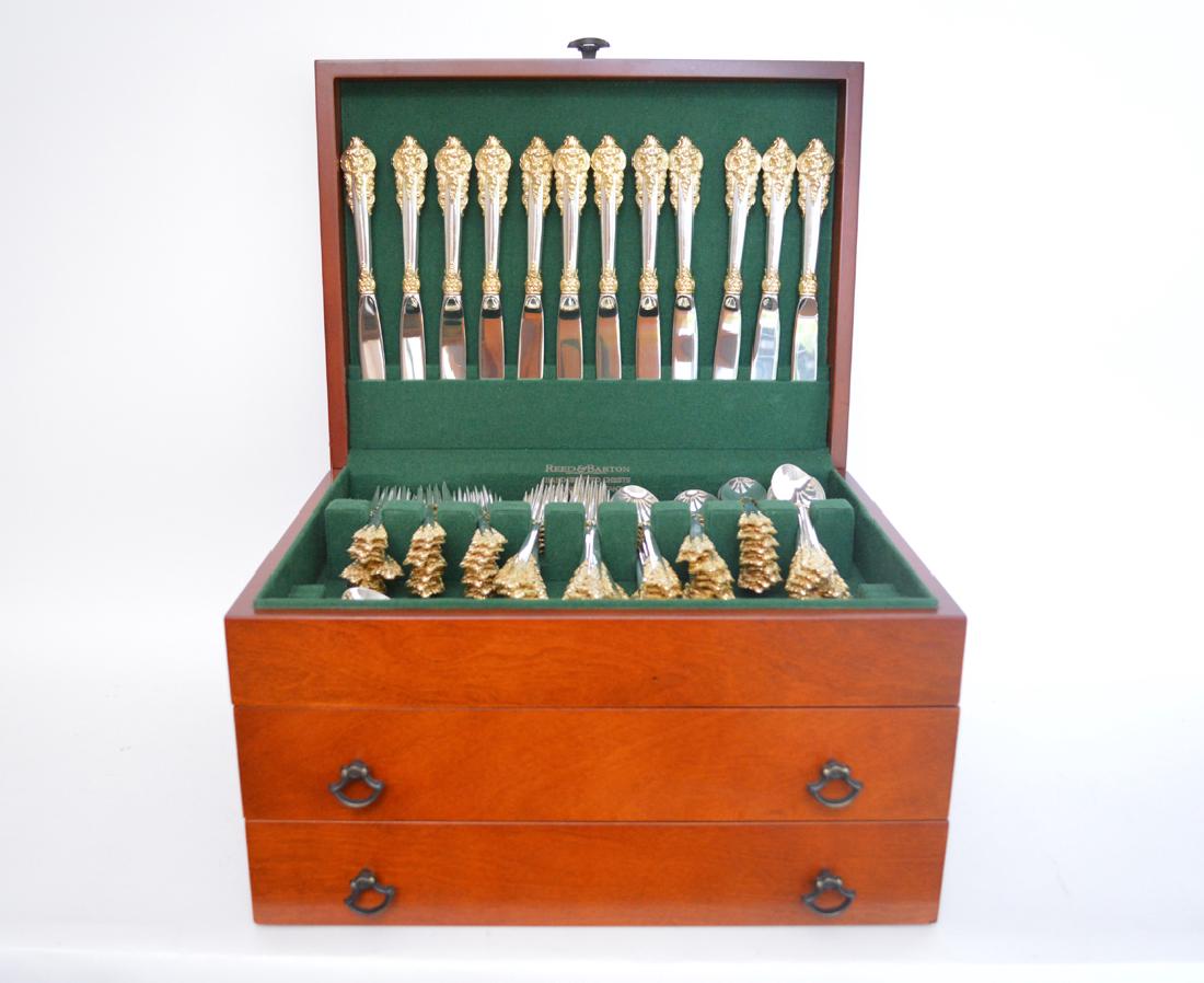 114 Piece Wallace Grand Baroque sterling flatware set, (1 of 7)