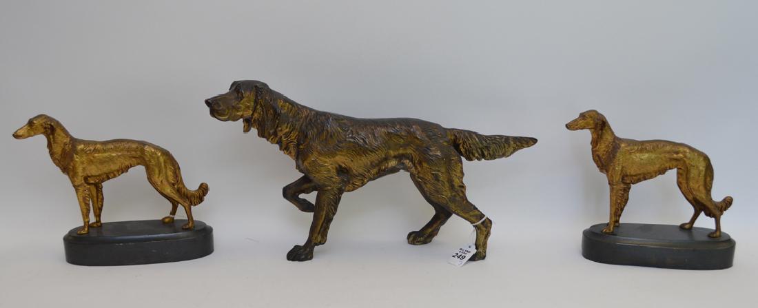 Patinated metal hunt dog (10"h x 17"d) together with a (1 of 5)