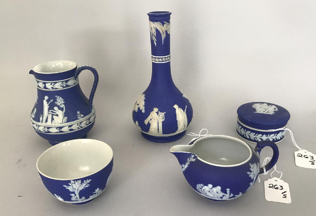 5 pcs. Wedgwood, Cobalt blue vase (7 1/2"h), pitcher (4 (1 of 5)
