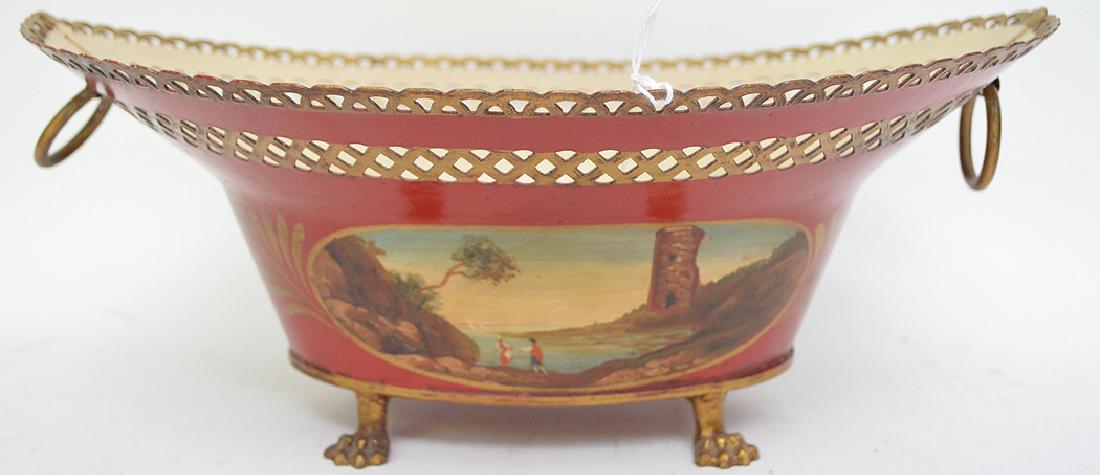 Antique Red Tole Planter with handpainted landscape (1 of 4)
