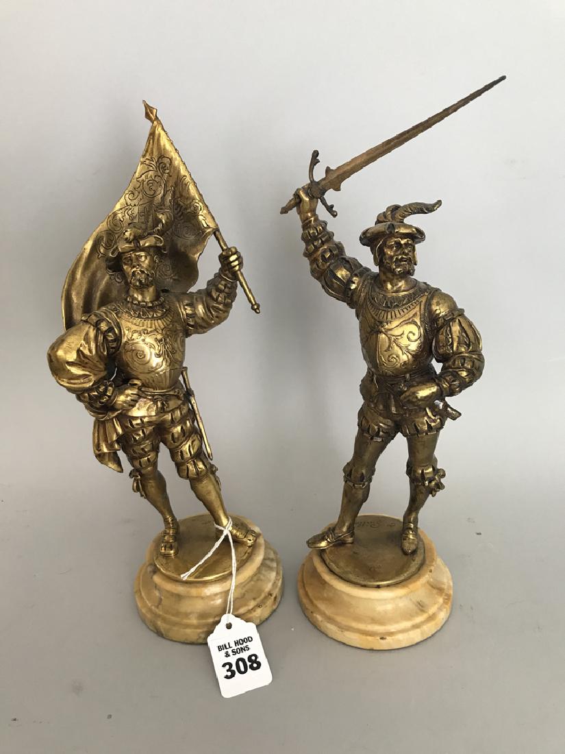 Pair E. Guillemon bronze Cavaliers on marble stands, 11 (1 of 7)