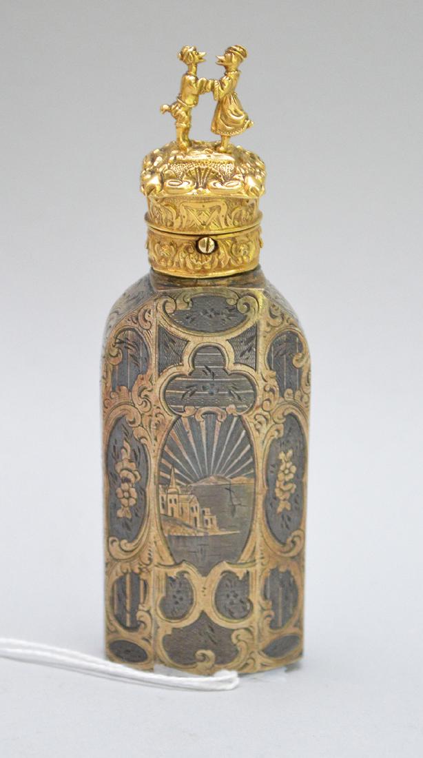 Continental silver & gilt bronze scent bottle, 4"h (1 of 8)