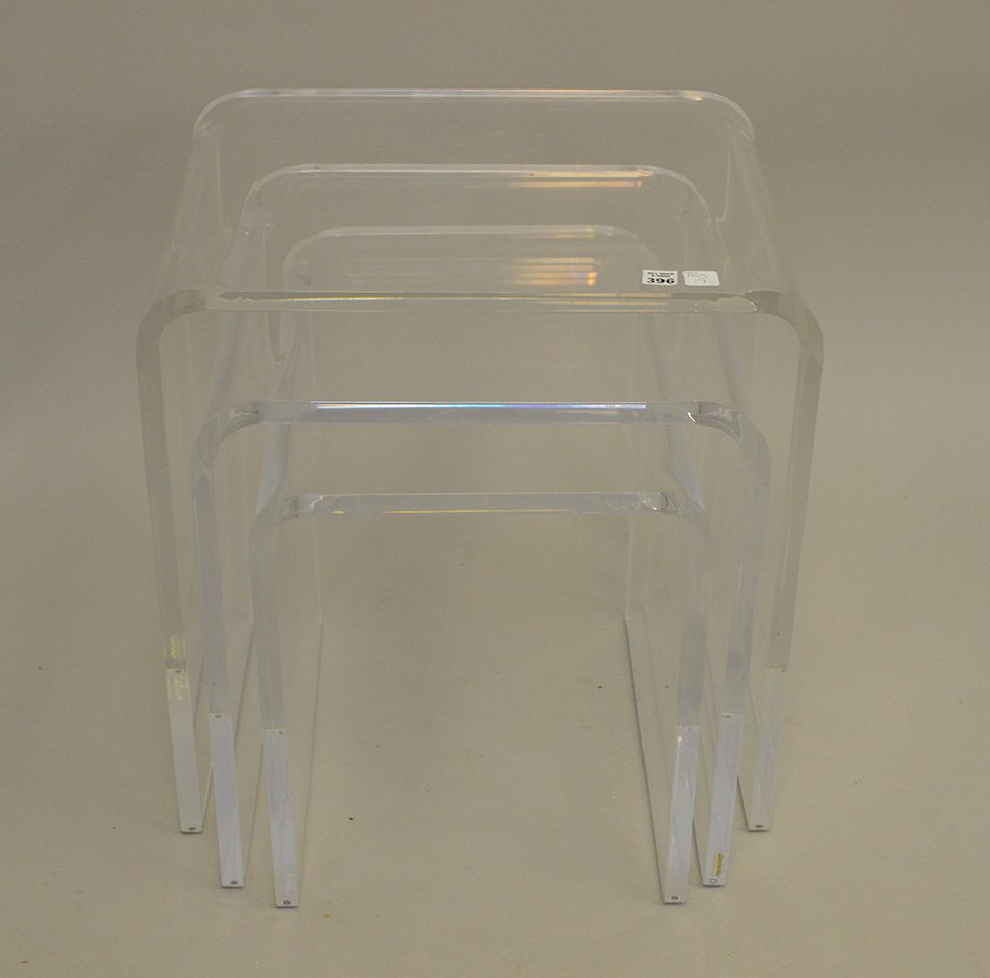 Modern nest (3) Lucite tables, tallest (20 1/2"h x 20"w (1 of 3)