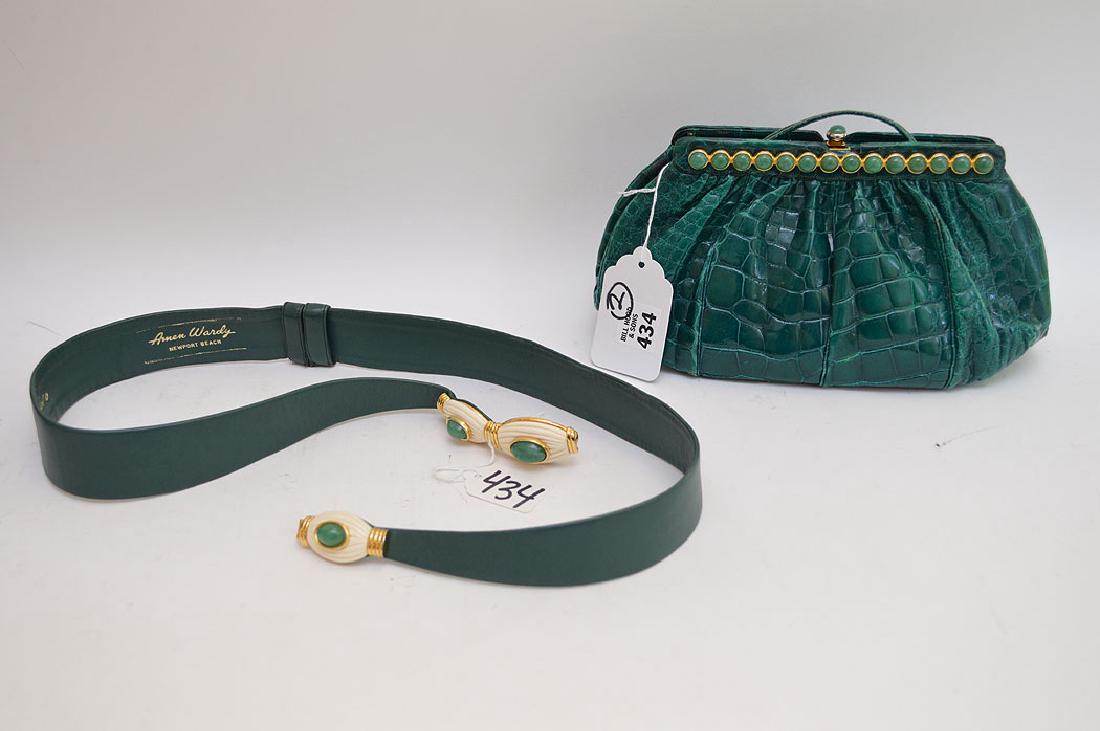 Judith Leiber vintage crocodile green bag with mirror & (1 of 8)