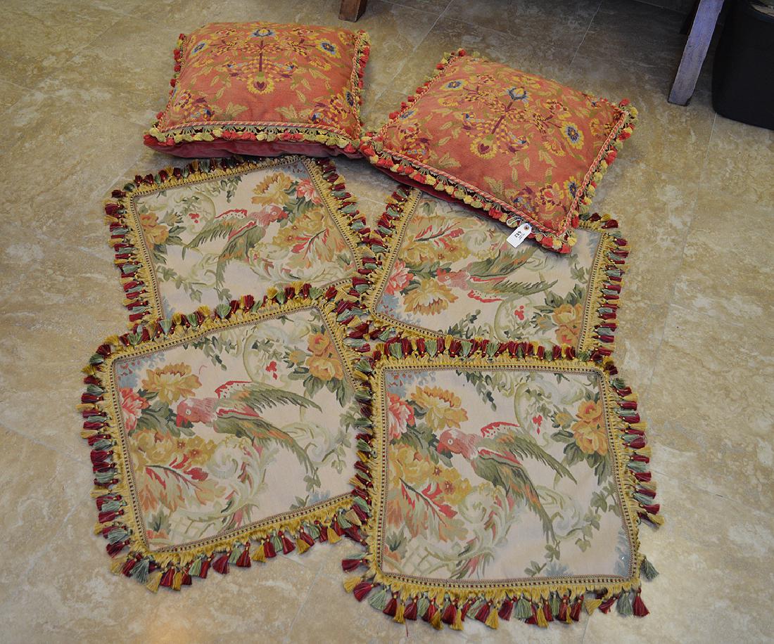 Pair oversized needlepoint and fringe pillow and 4 (1 of 5)