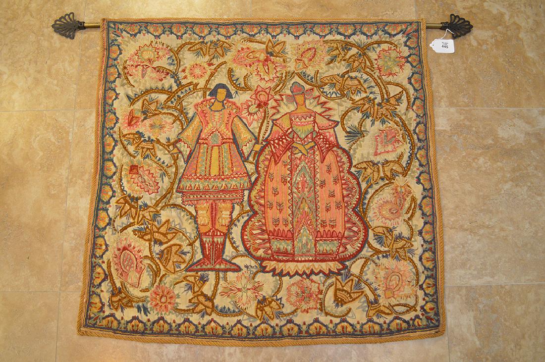 Crewel work tapestry on iron rod (1 of 4)