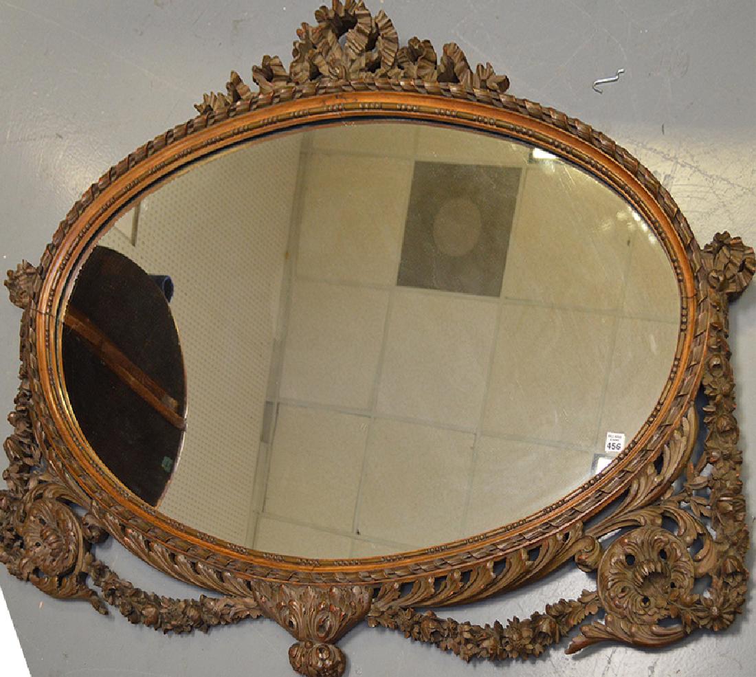 Carved wood ribbon & garland motif oval framed mirror, (1 of 3)