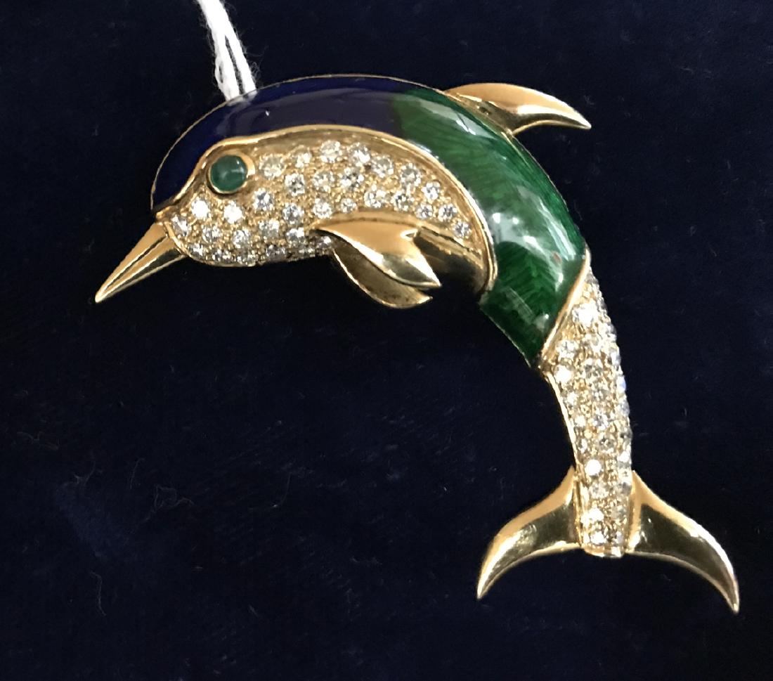 Dolphin Pin, stamped 18kt, enameling, diamonds and (1 of 5)