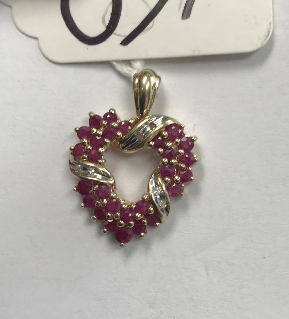 Heart pendant with rubies, 10kt, 2.1 dwt, 2 mini (1 of 5)