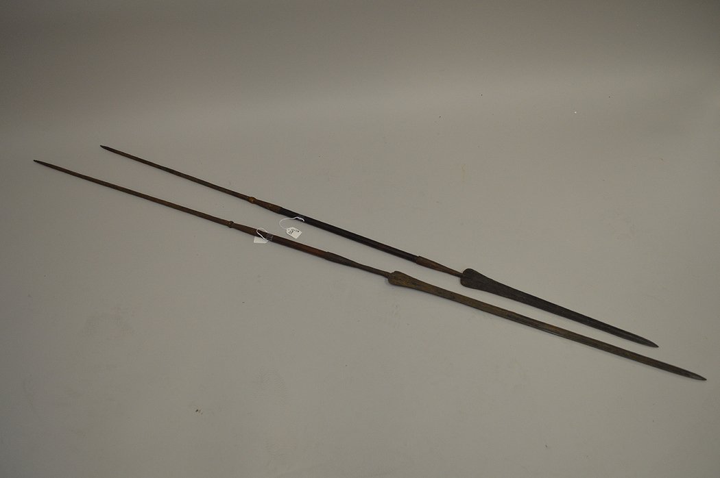 Early Ethnological Wood & Metal Double Sided Spears. (1 of 6)