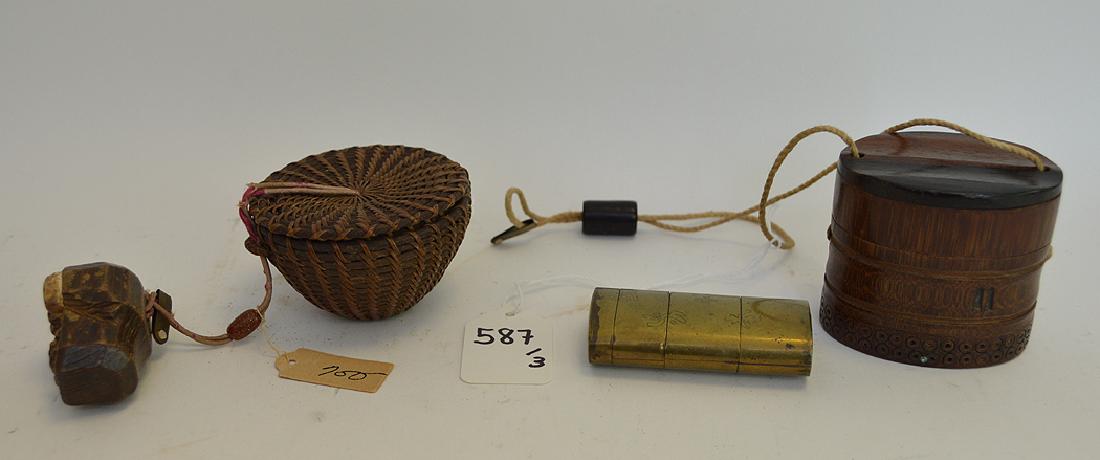 3 Antique Japanese Inro / Tobacco Containers.  Woven (1 of 5)