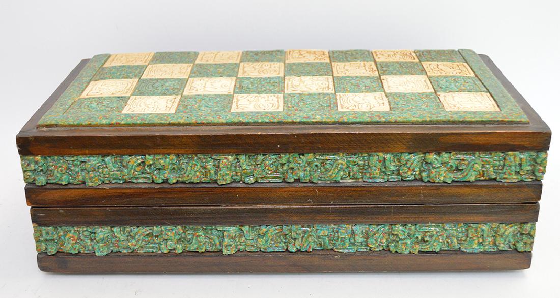 Vintage Mexican Chess set, box closed is 18inches wide (1 of 8)
