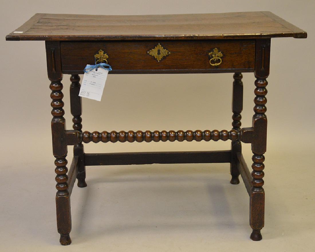 English 19th c. oak table with single drawer, 28"h x (1 of 7)