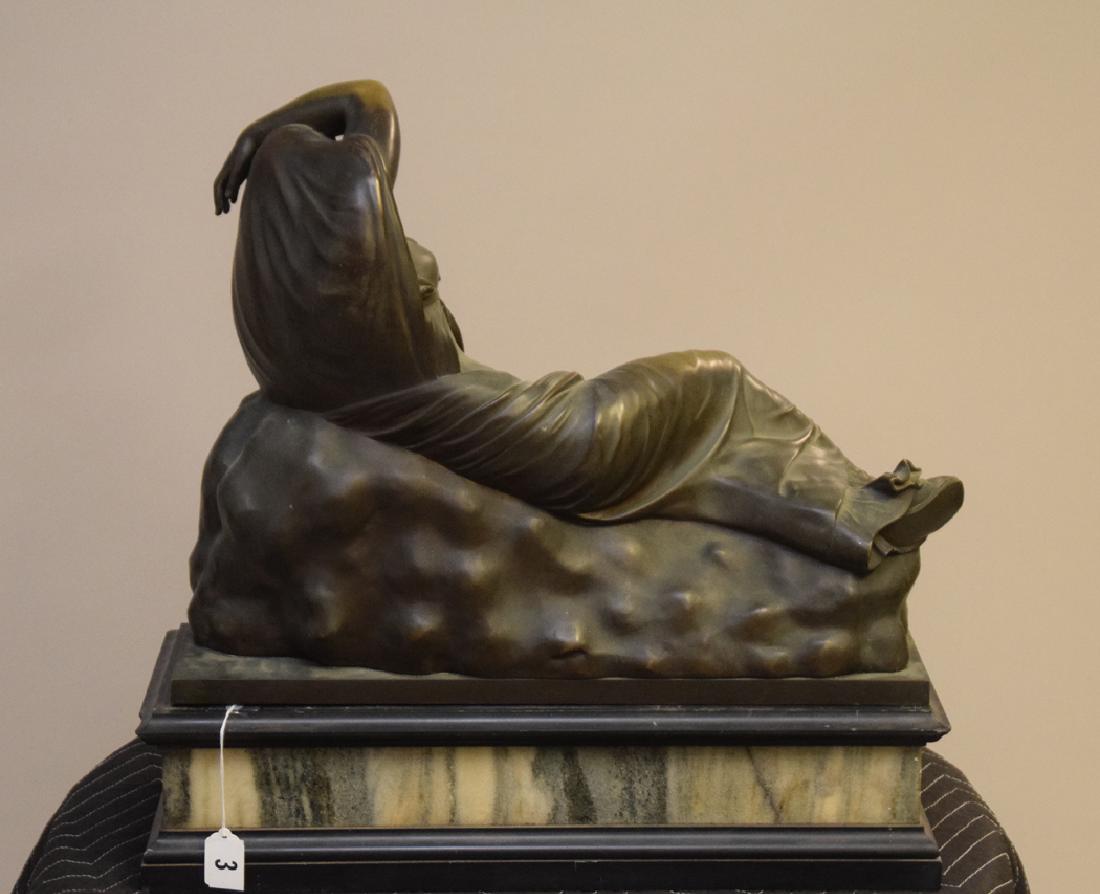 Antique Bronze Reclining Maiden on a marble base. Ht.: Antique Bronze Reclining Maiden on a marble base. Ht. 22 1/2 W. 24 D. 8