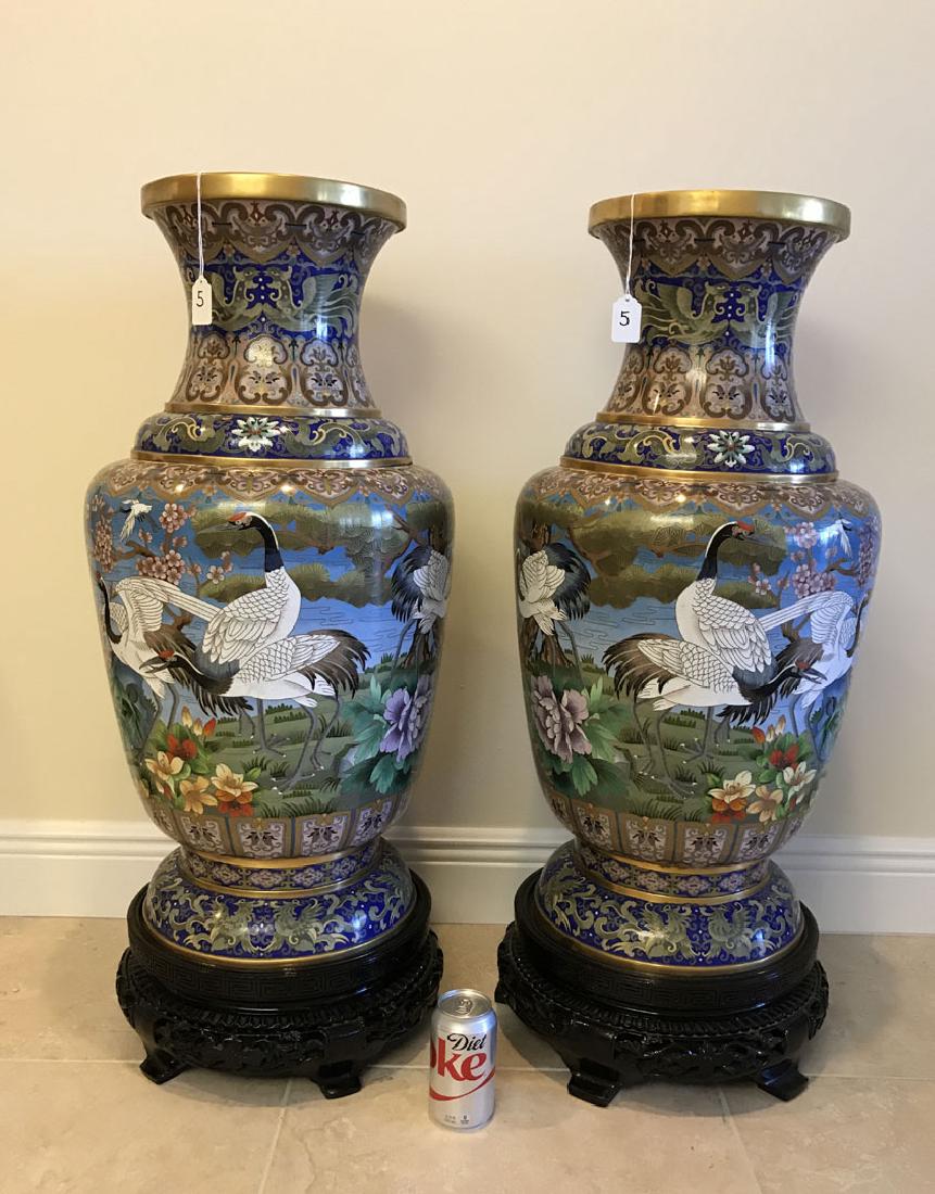 Pair large cloisonné vases on custom carved bases, 30 (1 of 12)